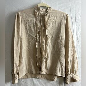 Sam Noah vintage silk blouse button neck pleats 70s